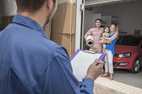 Household boxes and moving equipment prepared for transport