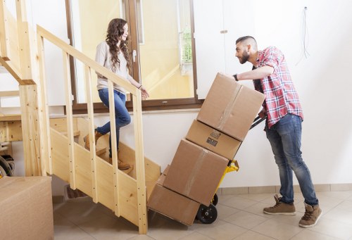 Moving boxes and furniture with a hired removal truck in Brockley